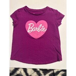 Barbie Girls Magenta Purple Heart Graphic Tee Shirt Hybrid Apparel Size 4T